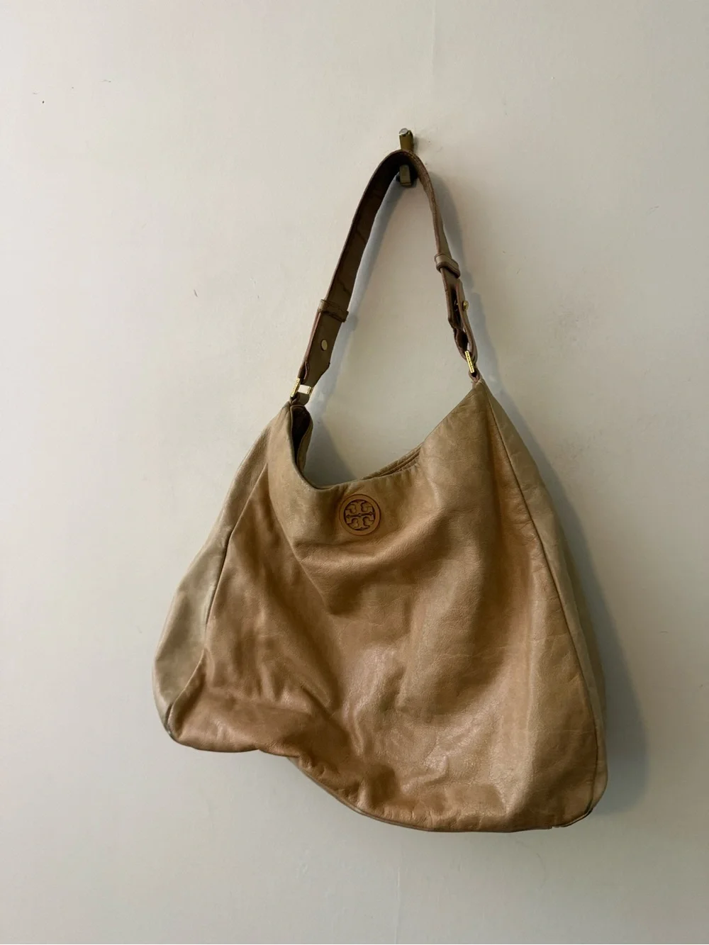 Tory Burch Tan Leather Hobo Slouchy Shoulder Bag Tote